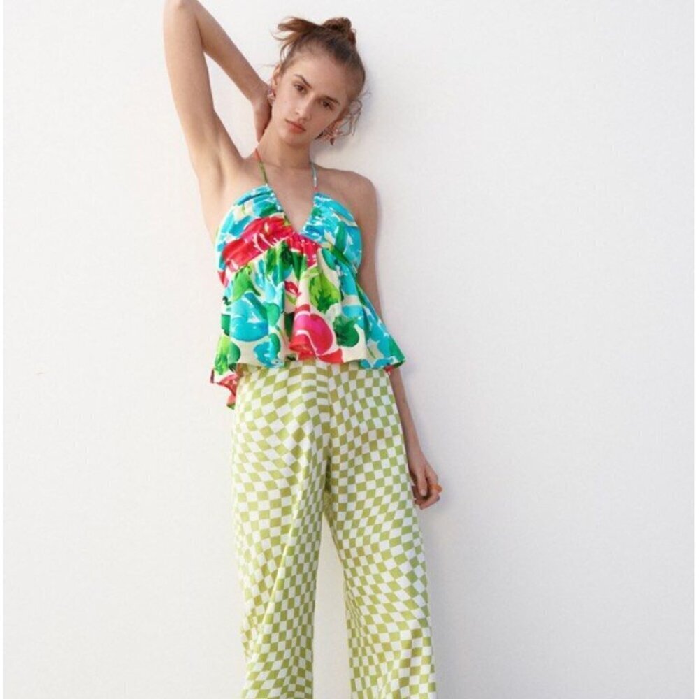 Zara Floral Halter Top, Size Large NEW WITH TAG!